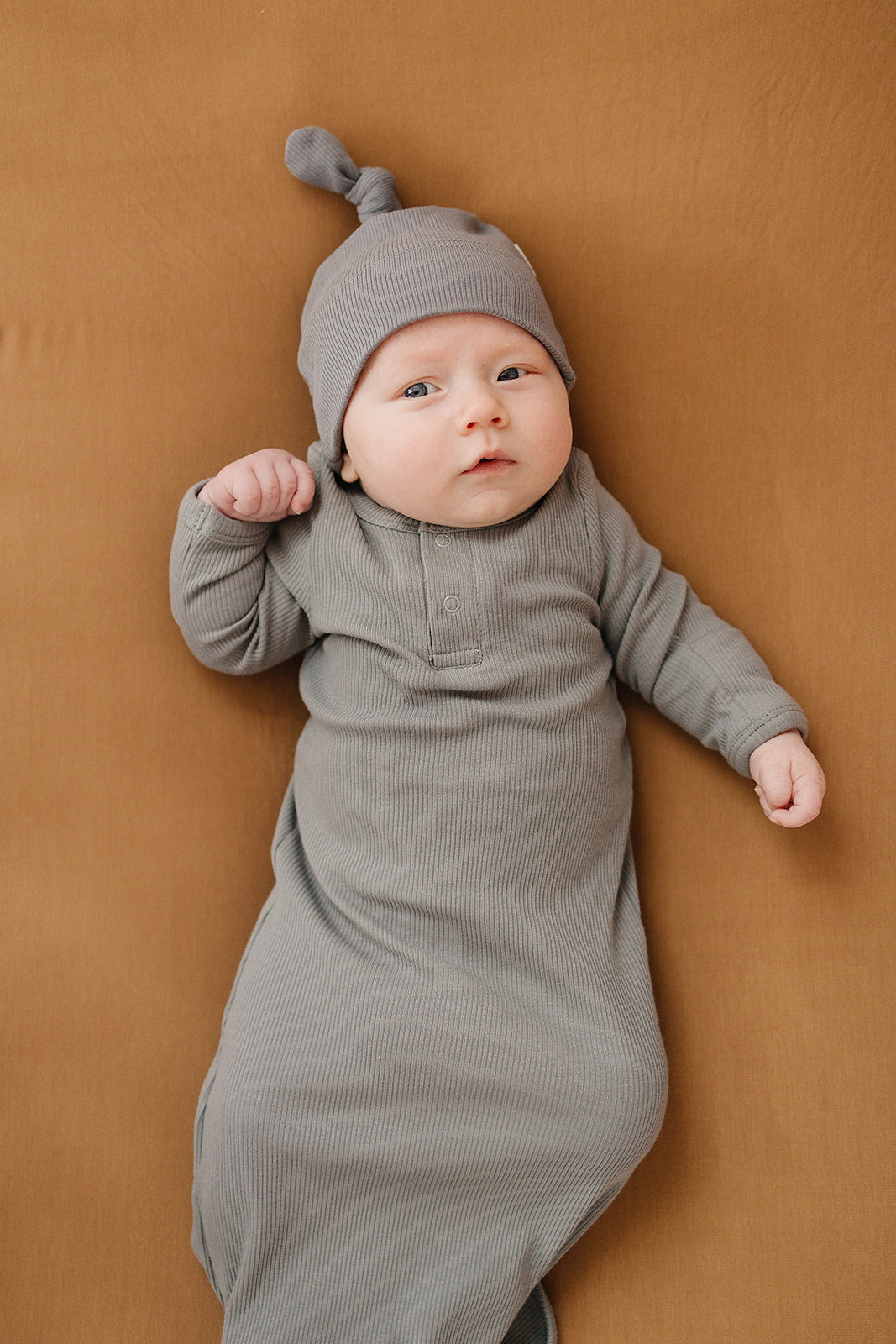 Grey Organic Ribbed Newborn Knot Hat - 95% Organic Cotton