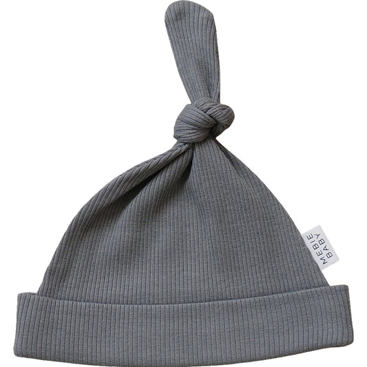 Grey Organic Ribbed Newborn Knot Hat - 95% Organic Cotton