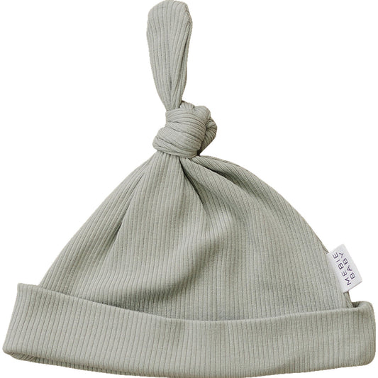 Sage Organic Ribbed Newborn Knot Hat- 95% Organic Cotton