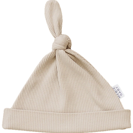 Oatmeal Organic Ribbed Newborn Knot Hat - 95% Organic Cotton