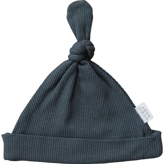 Charcoal Organic Ribbed Newborn Knot Hat - 95% Organic Cotton