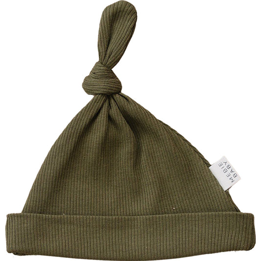 Winter Green Organic Ribbed Newborn Knot Hat - 95% Organic Cotton
