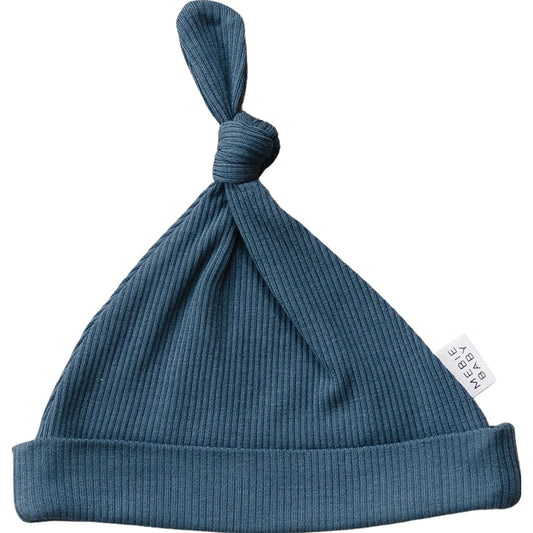 Navy Organic Ribbed Newborn Knot Hat- 95% Organic Cotton