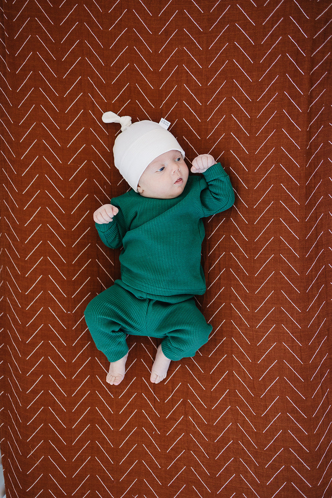 Vanilla Organic Ribbed Newborn Knot Hat- 95% Organic Cotton