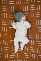 Winter Green Organic Ribbed Newborn Knot Hat - 95% Organic Cotton