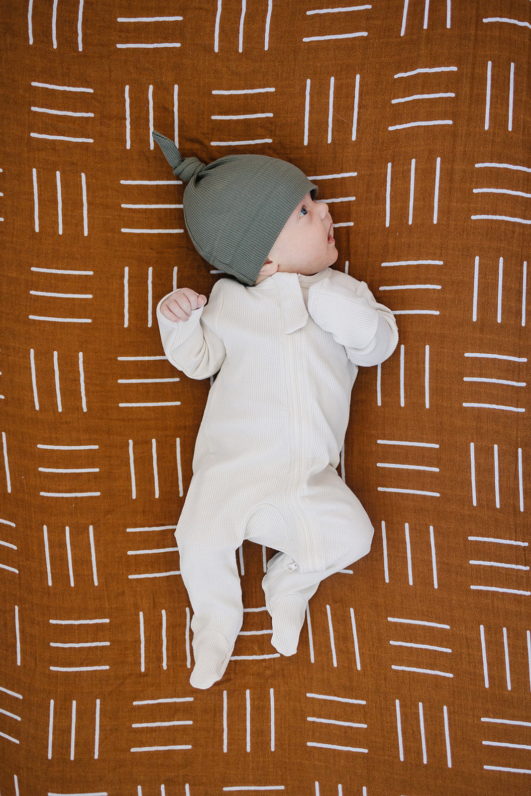 Winter Green Organic Ribbed Newborn Knot Hat - 95% Organic Cotton