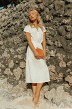 ARYA Safari Linen Midi Dress In Off White - The Peony Haus