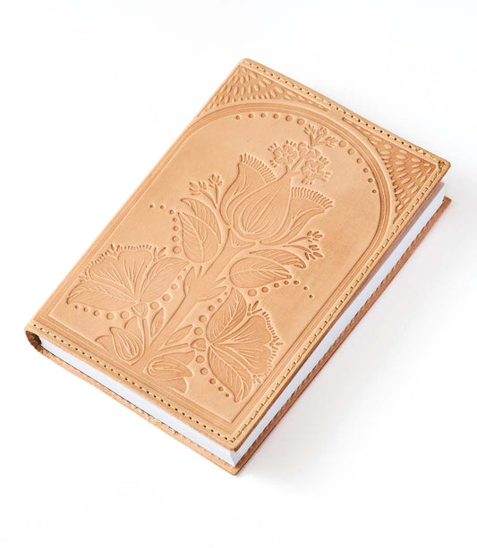 Embossed Neutral Leather Floral 5x7 Journal - Refillable Notebook - The Peony Haus