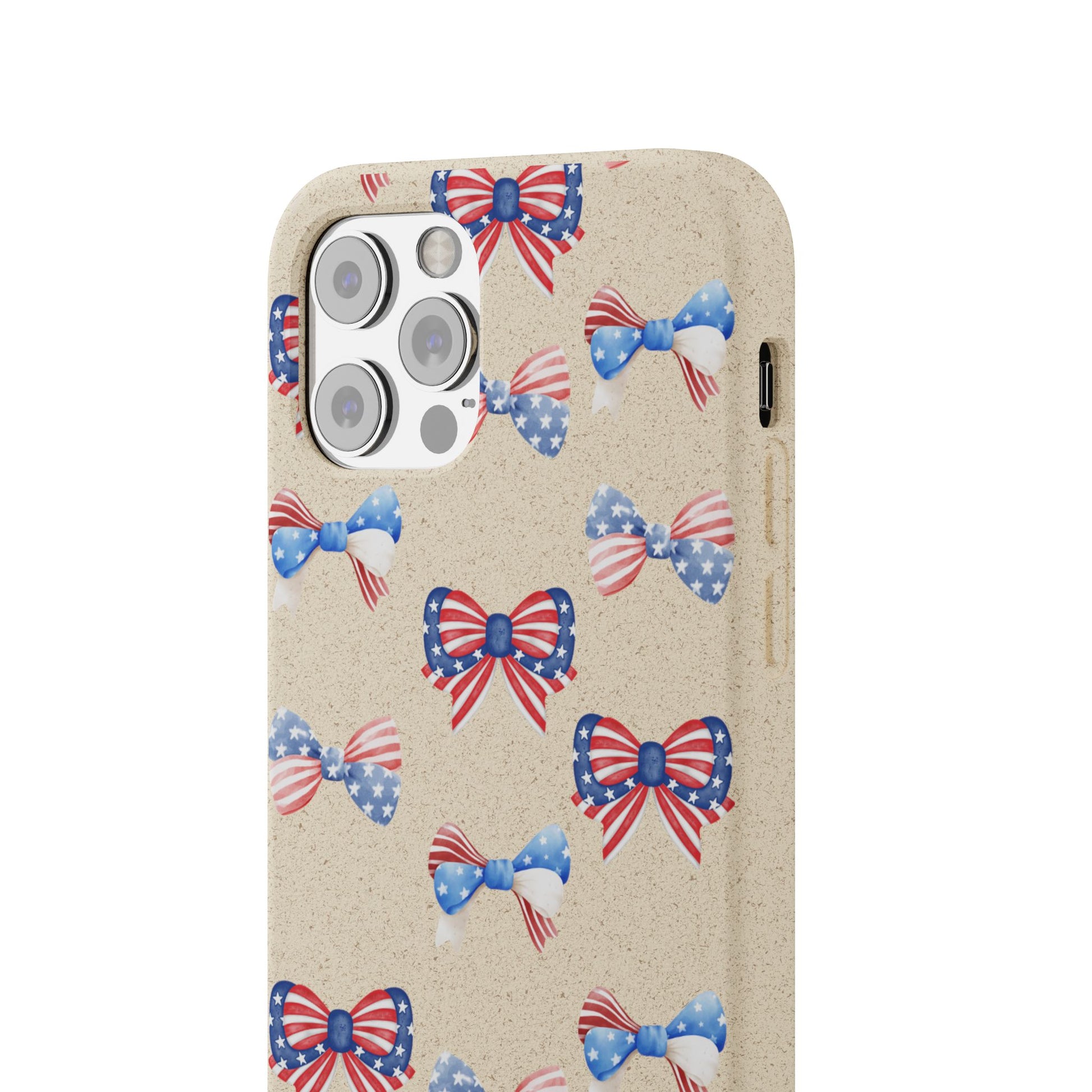 Red, White & Blue Bow Phone Case, Eco-Friendly Cell Phone Cover, Patriotic Biodegradable Case, USA Independence Day Gift, Summer Celebration - The Peony Haus