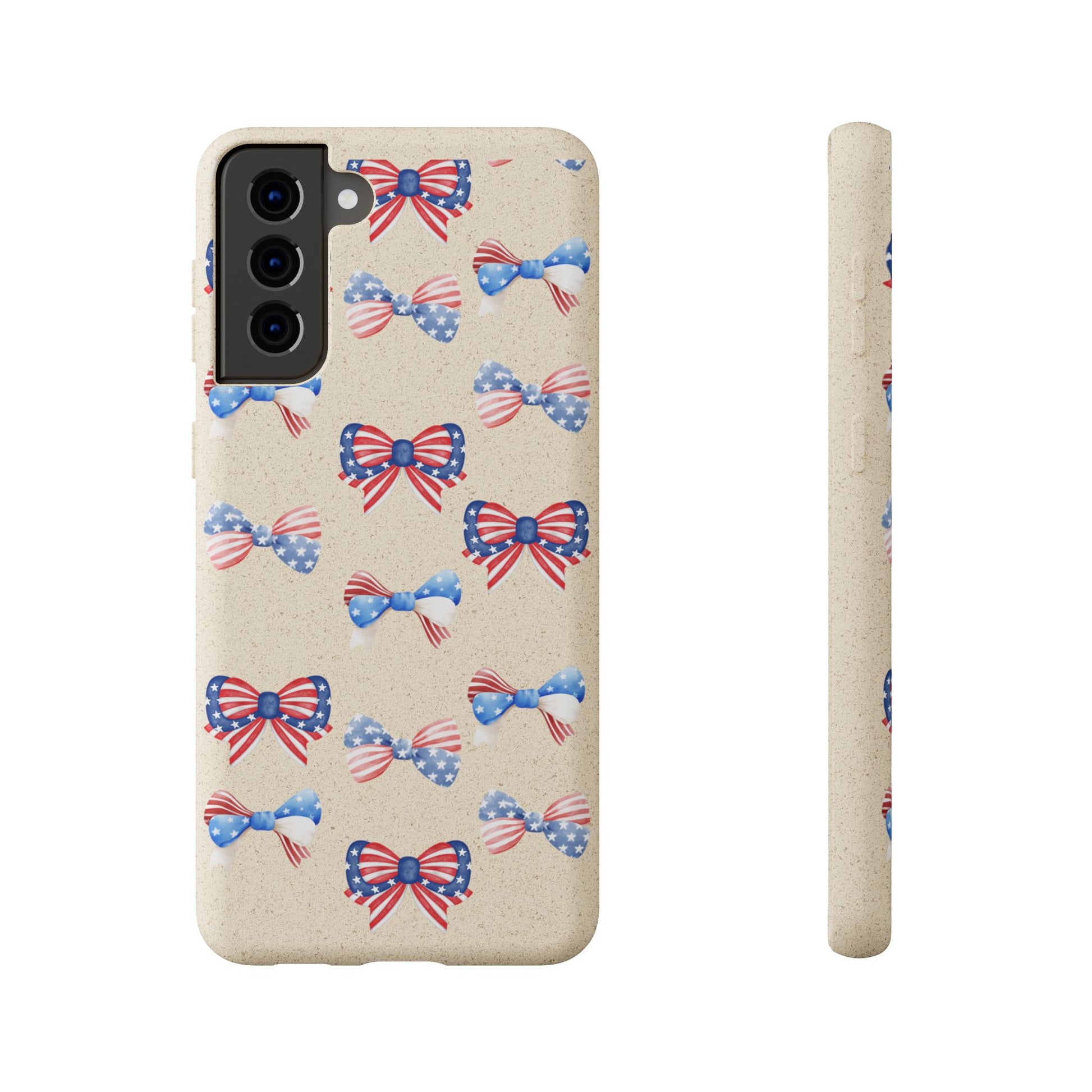 Red, White & Blue Bow Phone Case, Eco-Friendly Cell Phone Cover, Patriotic Biodegradable Case, USA Independence Day Gift, Summer Celebration - The Peony Haus