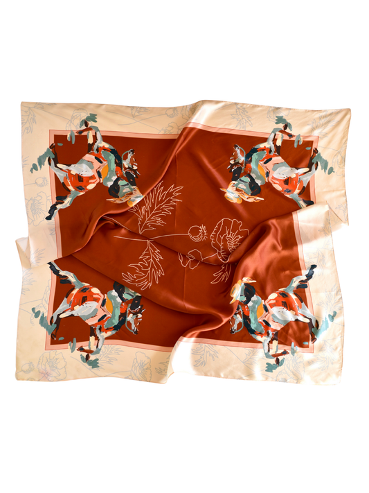 Large 100% Mulberry Silk 35x35: Poppy Cowgirl Wild Rag Western Red Scarf