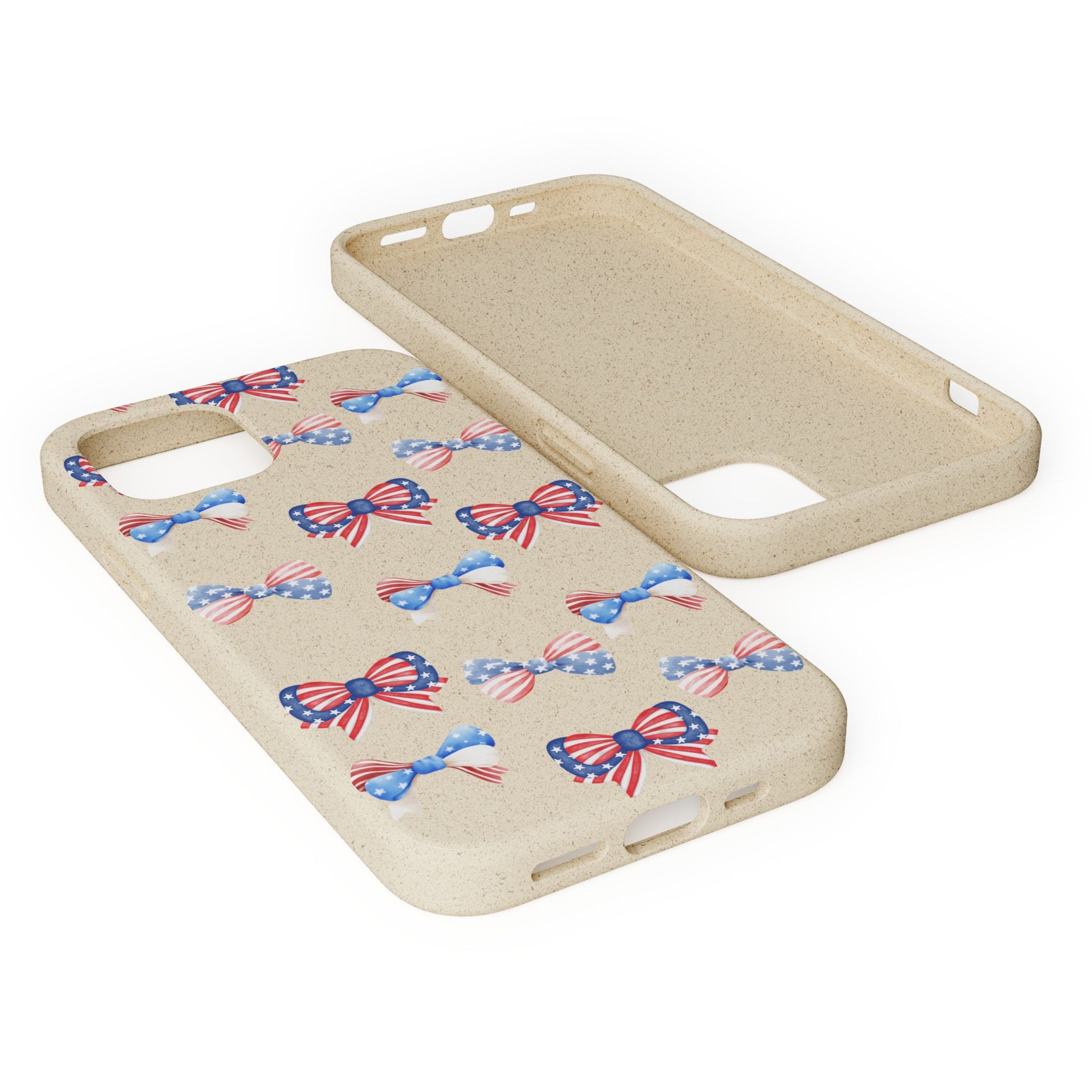 Red, White & Blue Bow Phone Case, Eco-Friendly Cell Phone Cover, Patriotic Biodegradable Case, USA Independence Day Gift, Summer Celebration - The Peony Haus
