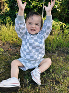 Organic Cotton Checkered Crewneck & Shorts Set - 95% Cotton
