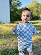 Organic Cotton Checkered Crewneck & Shorts Set - 95% Cotton