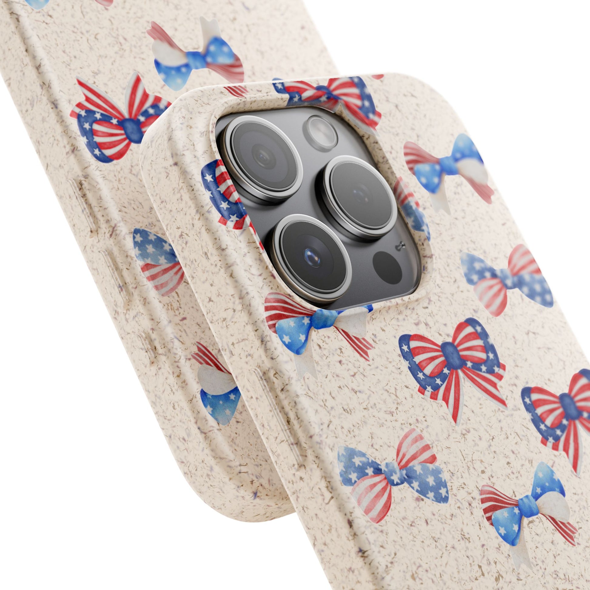 Red, White & Blue Bow Phone Case, Eco-Friendly Cell Phone Cover, Patriotic Biodegradable Case, USA Independence Day Gift, Summer Celebration - The Peony Haus