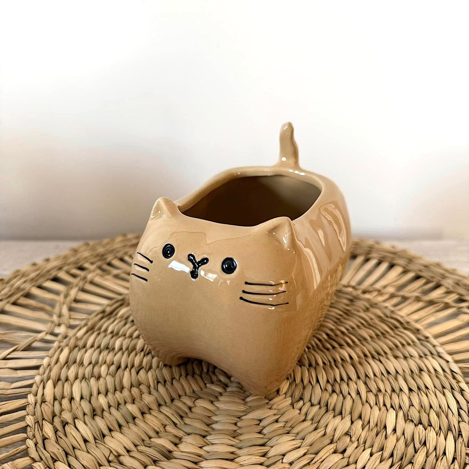 Beige Ceramic Kitty Cat Planter