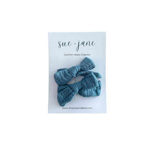 Dusty Blue Organic Cotton Bows - The Peony Haus