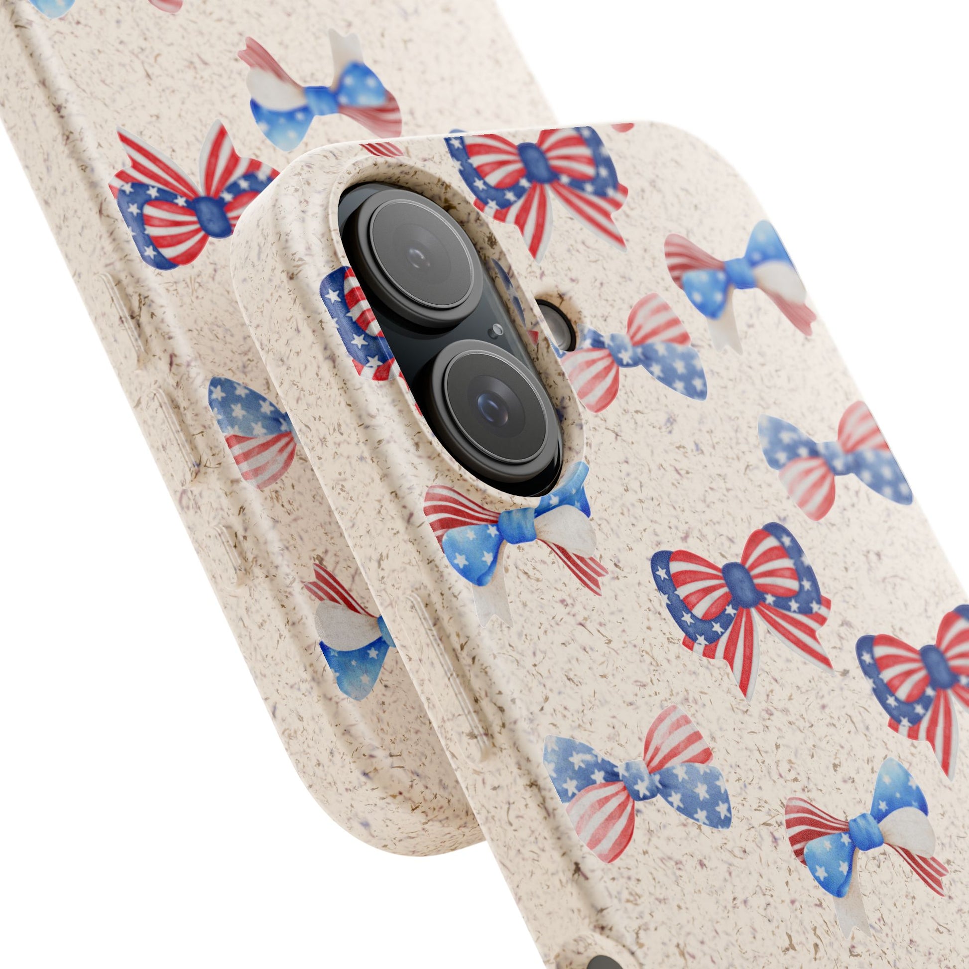 Red, White & Blue Bow Phone Case, Eco-Friendly Cell Phone Cover, Patriotic Biodegradable Case, USA Independence Day Gift, Summer Celebration - The Peony Haus