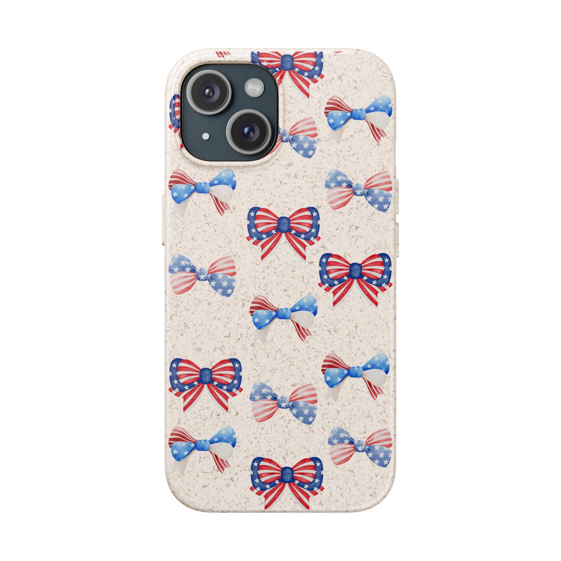 Red, White & Blue Bow Phone Case, Eco-Friendly Cell Phone Cover, Patriotic Biodegradable Case, USA Independence Day Gift, Summer Celebration - The Peony Haus