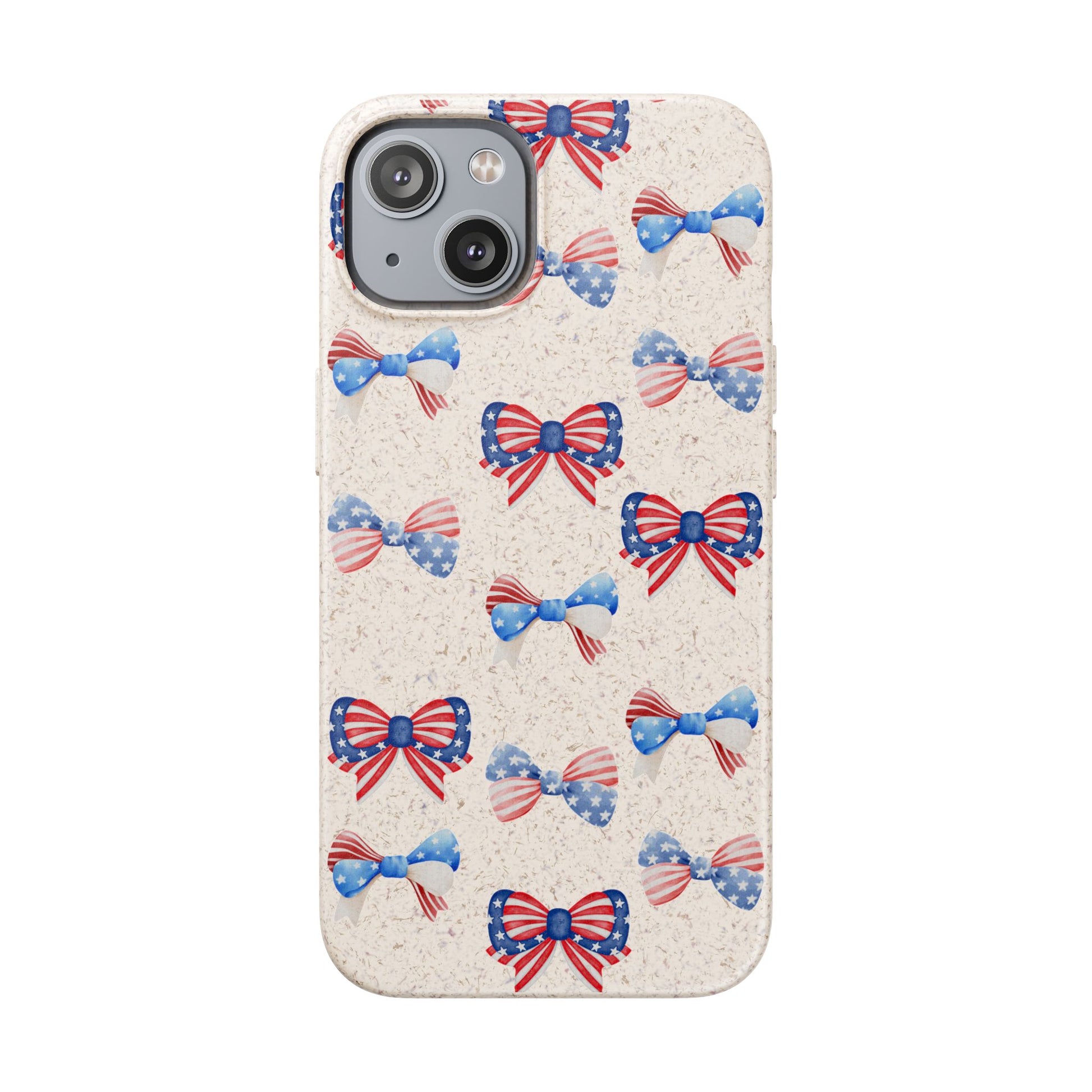 Red, White & Blue Bow Phone Case, Eco-Friendly Cell Phone Cover, Patriotic Biodegradable Case, USA Independence Day Gift, Summer Celebration - The Peony Haus