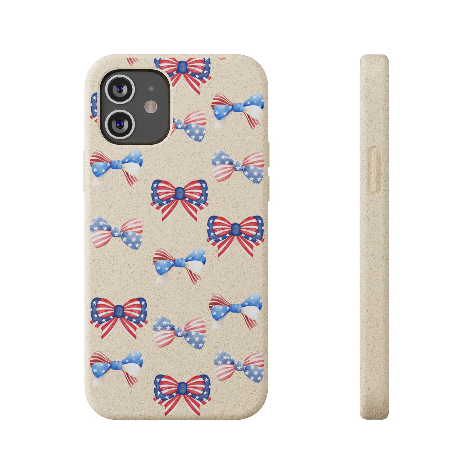 Red, White & Blue Bow Phone Case, Eco-Friendly Cell Phone Cover, Patriotic Biodegradable Case, USA Independence Day Gift, Summer Celebration - The Peony Haus