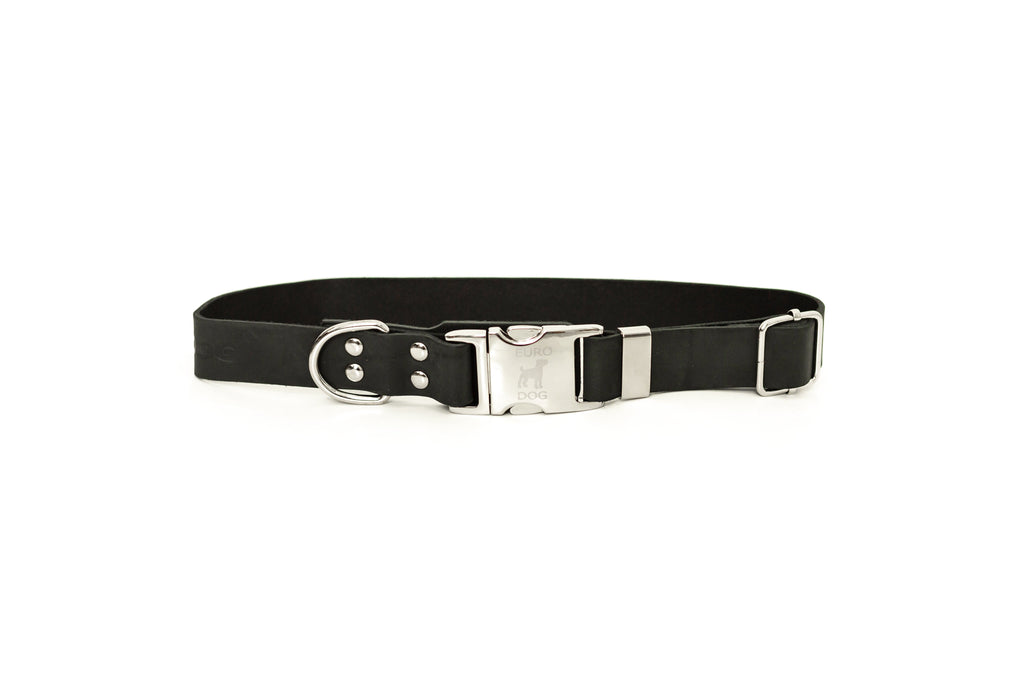 Modern Style Quick-Release Midnight Black Leather Dog Collar