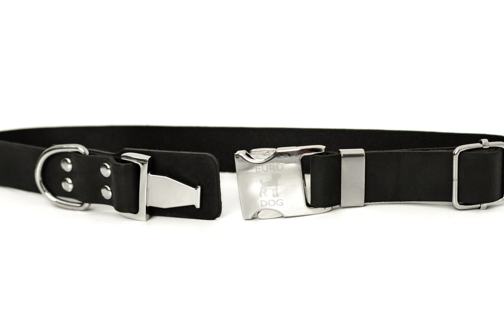 Modern Style Quick-Release Midnight Black Leather Dog Collar