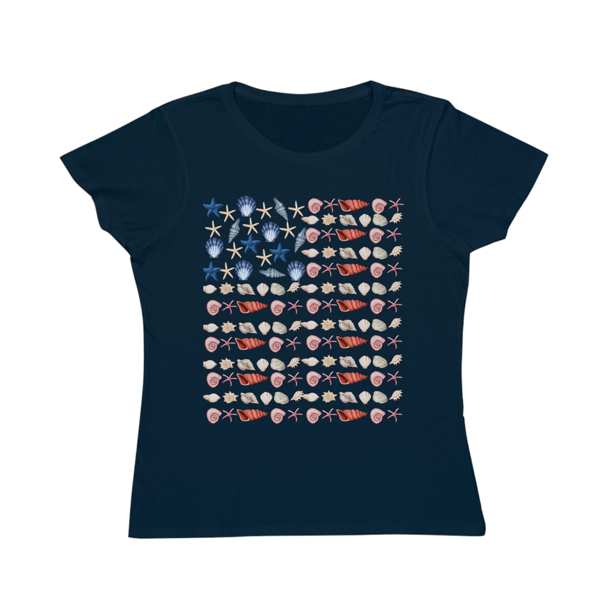 Shell Flag Patriotic Organic Women's T-Shirt - Casual, Comfortable Tee for Independence Day, Summer Parties, or Everyday Wear