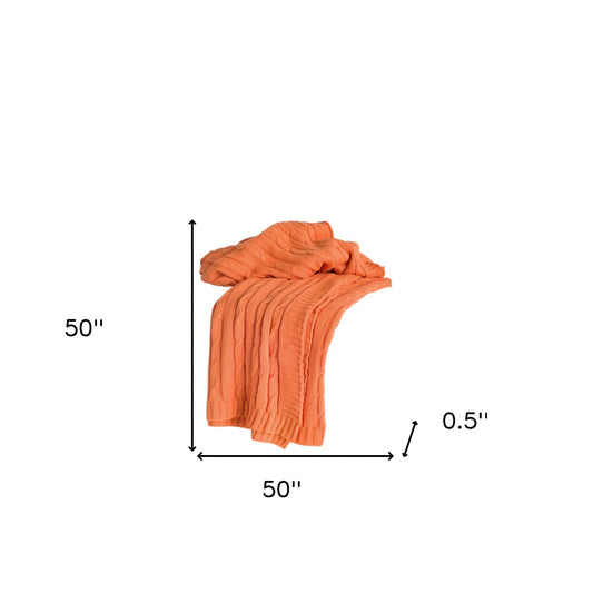 Orange Knitted 100% Cotton Throw Blanket - The Peony Haus