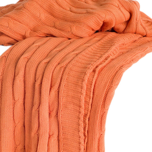 Orange Knitted 100% Cotton Throw Blanket - The Peony Haus