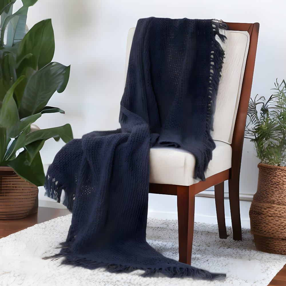 Indigo Woven Cotton Throw Blanket