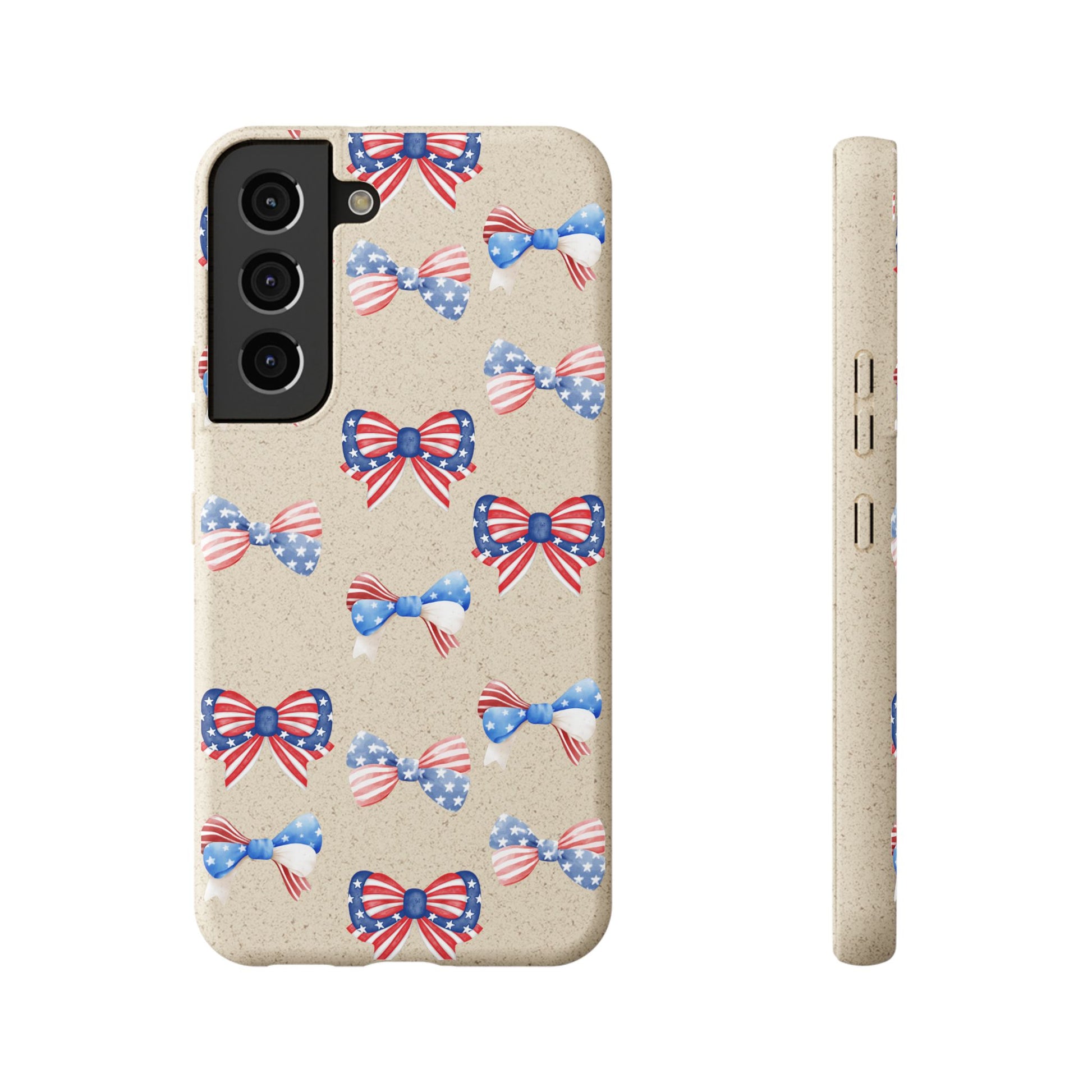 Red, White & Blue Bow Phone Case, Eco-Friendly Cell Phone Cover, Patriotic Biodegradable Case, USA Independence Day Gift, Summer Celebration - The Peony Haus
