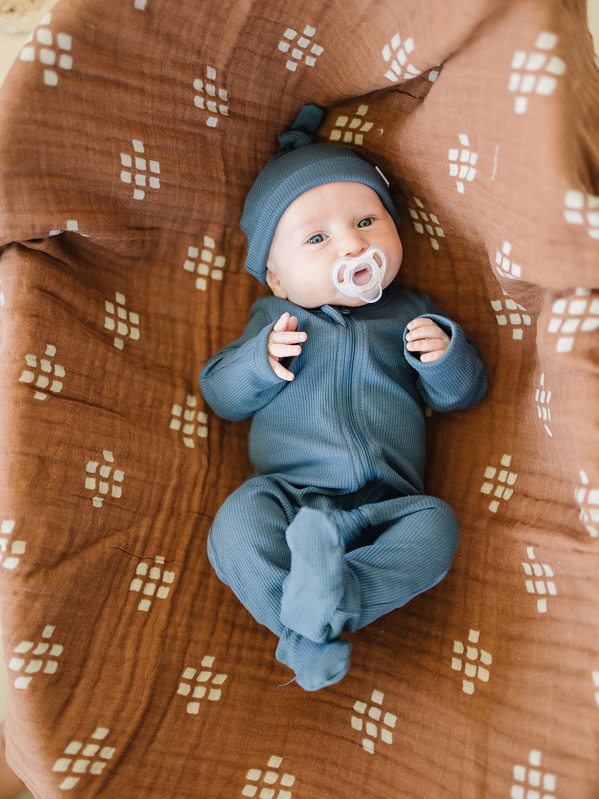 Navy Organic Ribbed Newborn Knot Hat- 95% Organic Cotton