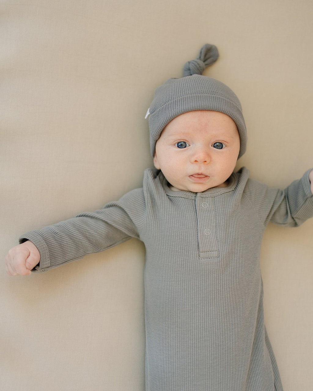 Grey Organic Ribbed Newborn Knot Hat - 95% Organic Cotton