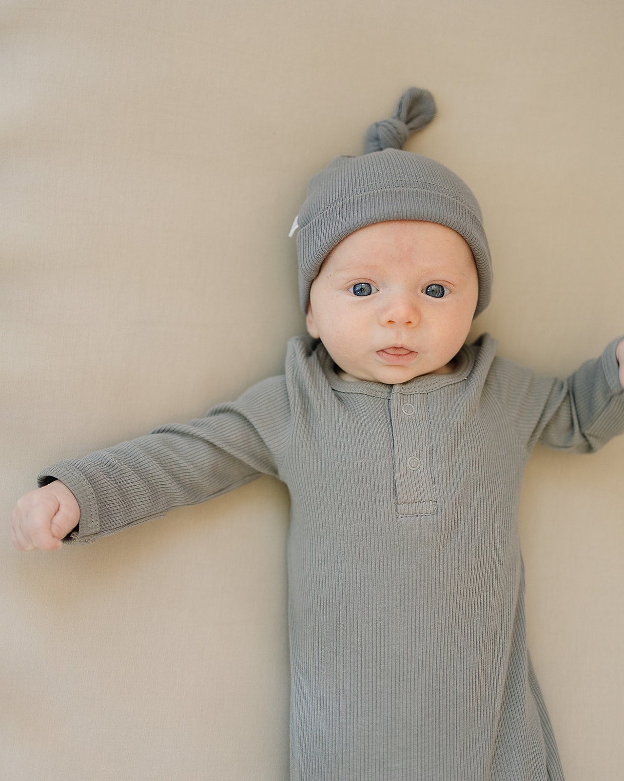 Grey Organic Ribbed Newborn Knot Hat - 95% Organic Cotton