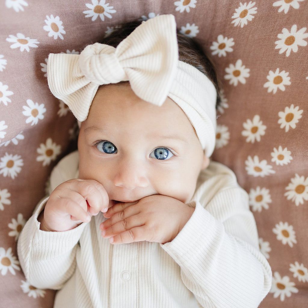 Vanilla Organic Cotton Ribbed Head Wrap- 95% Organic Cotton