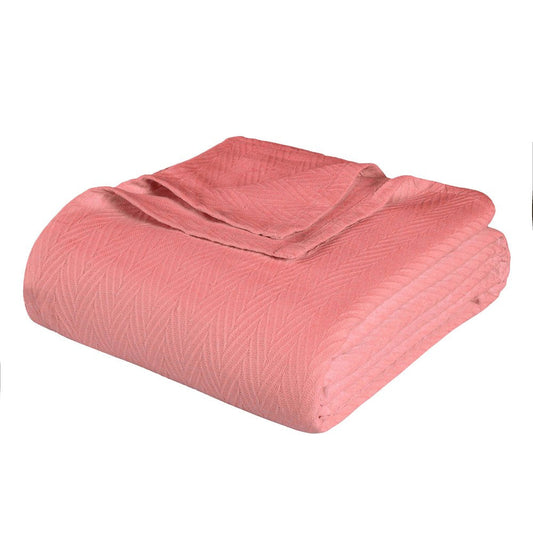 California King Coral Cotton Woven Chevron Blanket - The Peony Haus