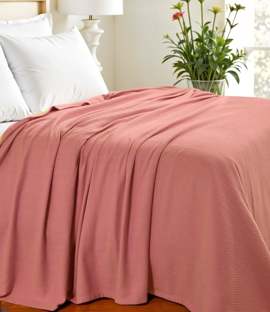 California King Coral Cotton Woven Chevron Blanket