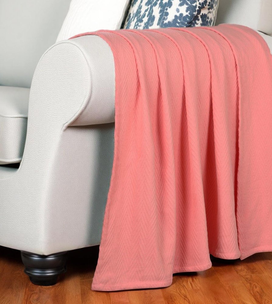 California King Coral Cotton Woven Chevron Blanket