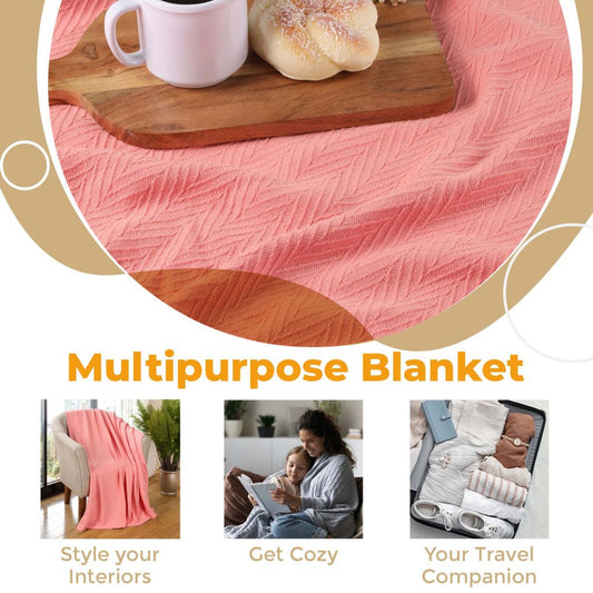 California King Coral Cotton Woven Chevron Blanket - The Peony Haus