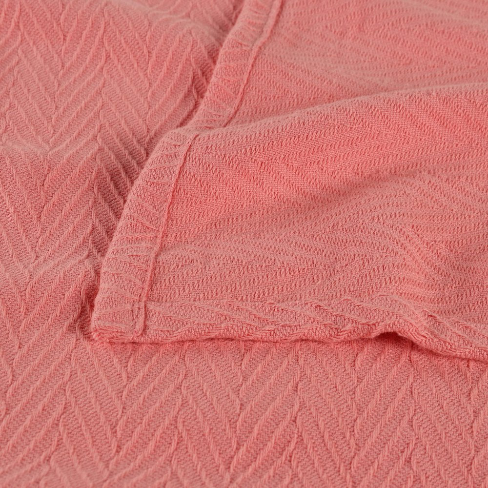 California King Coral Cotton Woven Chevron Blanket