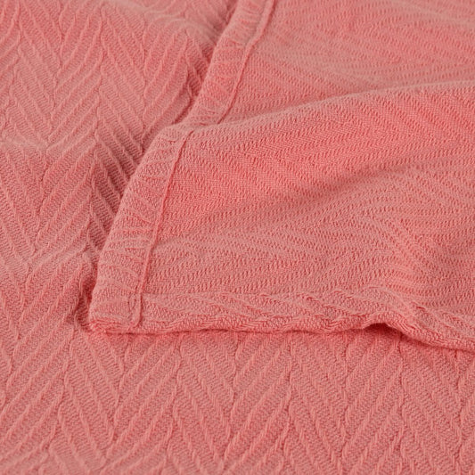 California King Coral Cotton Woven Chevron Blanket - The Peony Haus