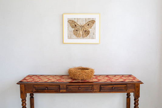 Raffia Shibori Table Runner - Turtle Pattern - Egyptian Red