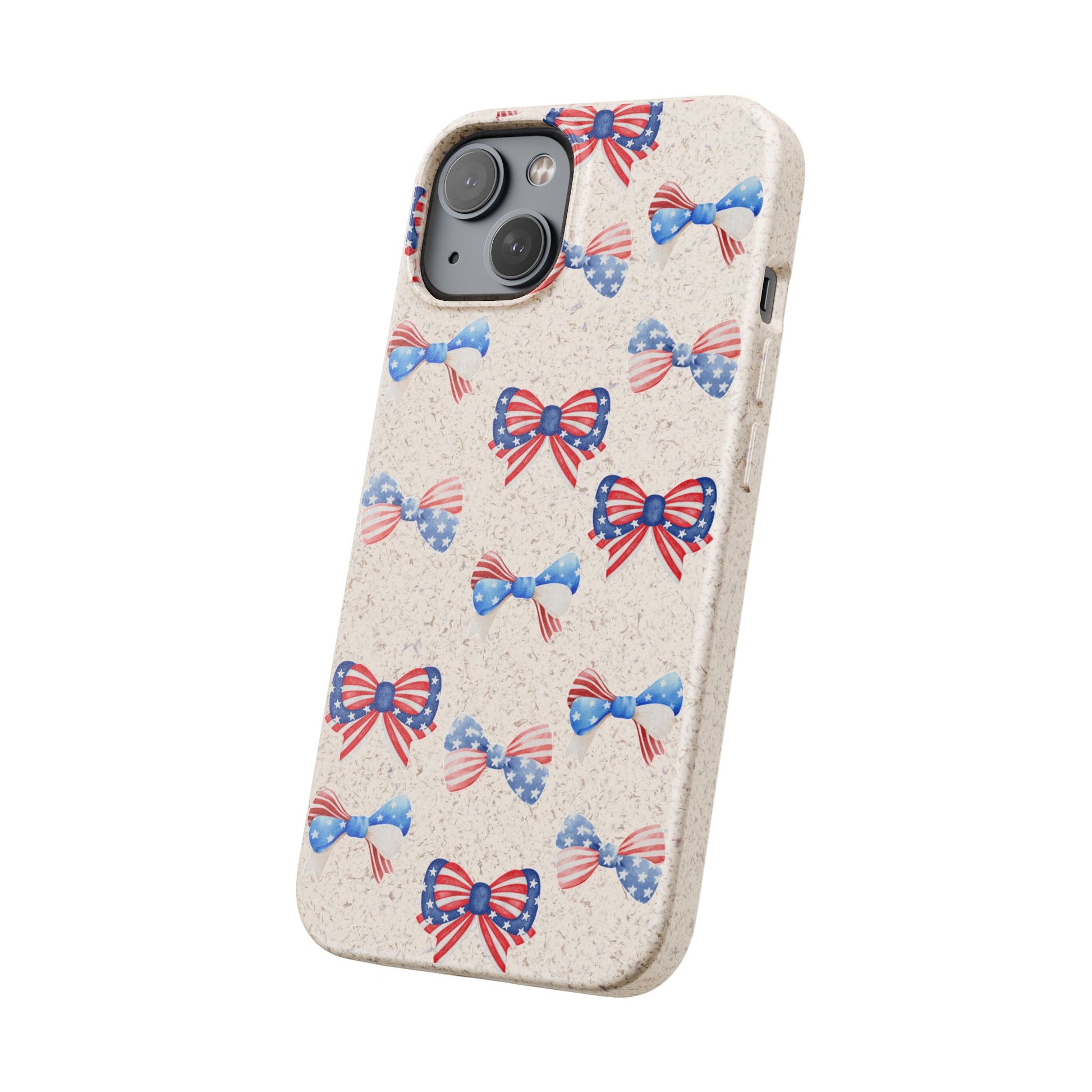 Red, White & Blue Bow Phone Case, Eco-Friendly Cell Phone Cover, Patriotic Biodegradable Case, USA Independence Day Gift, Summer Celebration - The Peony Haus