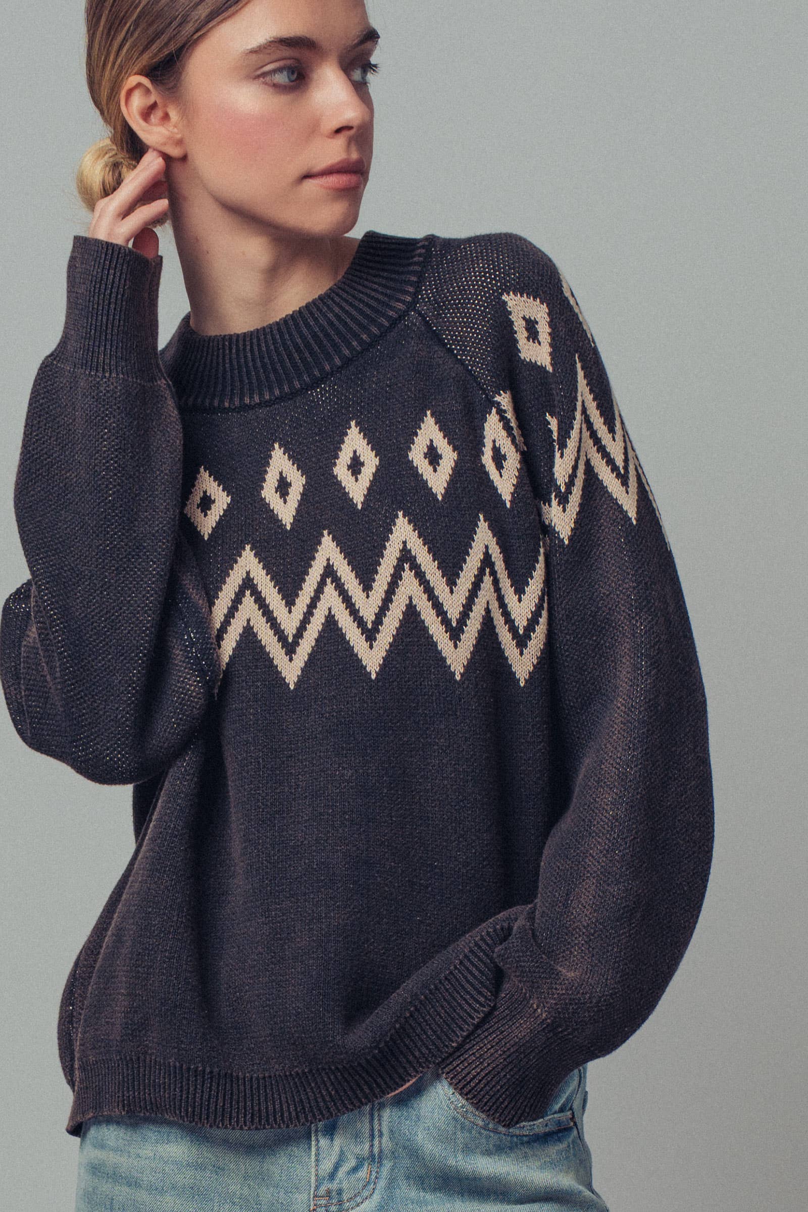 Nordic Jacquard Cotton Raglan Sweater