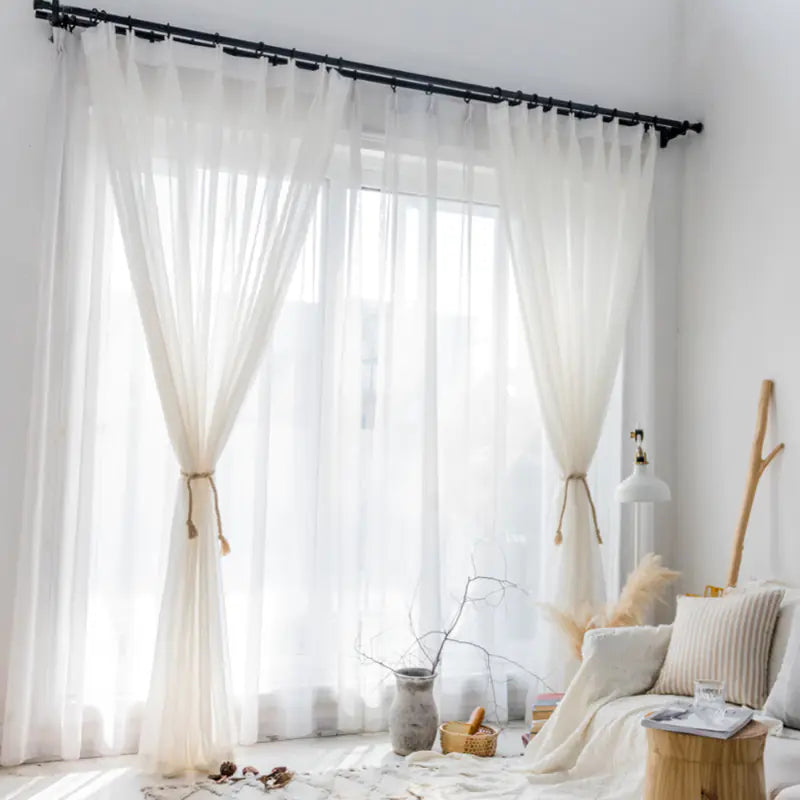 Japanese Nordic Cotton Linen Sheer Curtains for Balcony