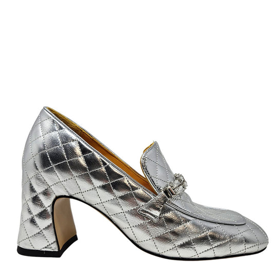 Silver Leather Quilted Loafer