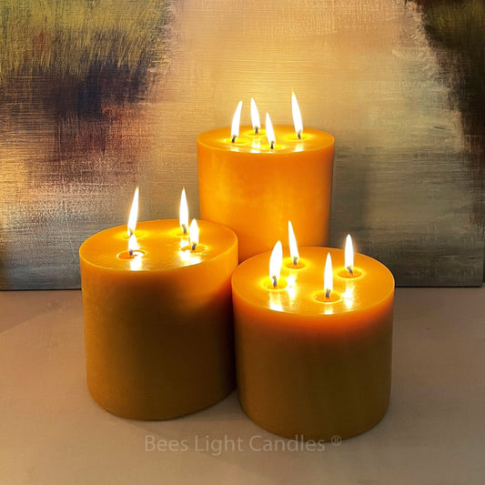 6 Inch Wide Giant Beeswax Pillars | Set of 3 Candles 6x5+6x6+6x9