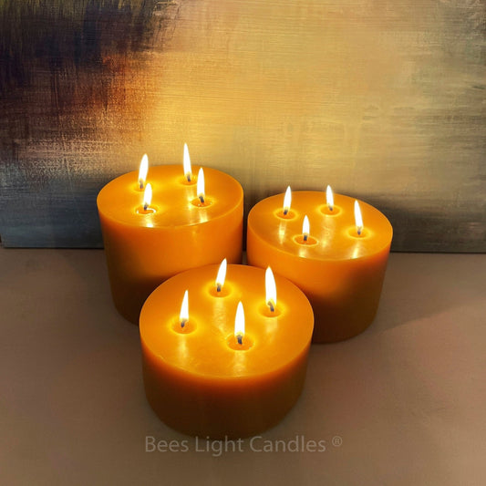 6 Inch Wide Large Beeswax Pillars | Set of 3 Candles 6x3+6x4+6x5
