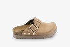 Andora II by LEON- Women’s Leather Platform Clog- Adjustable Buckle & Cork-Style Slide